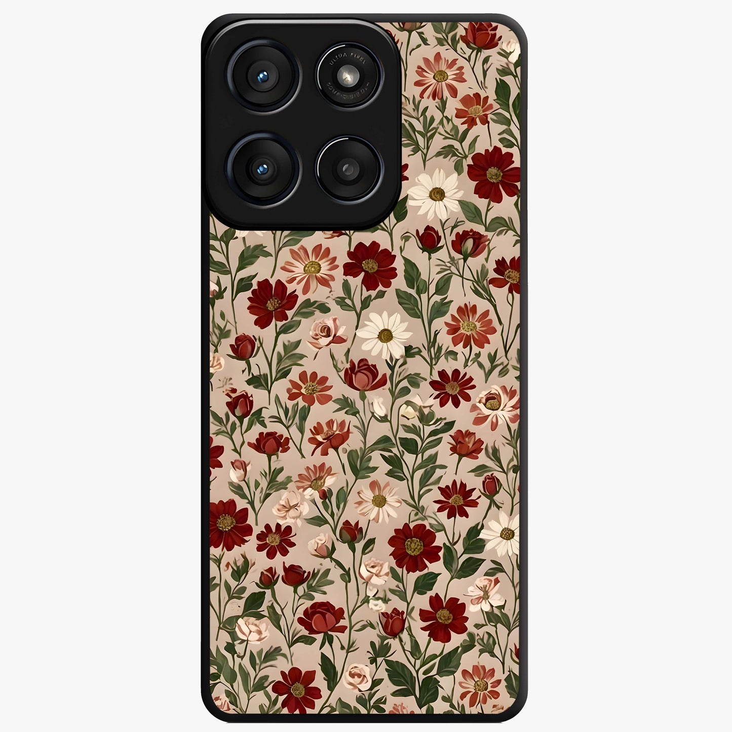 Biege Flower With Leaf Glass Case showing flat back view with soft beige floral artwork and glossy glass finish.