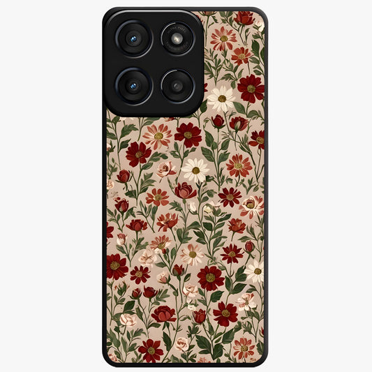 Biege Flower With Leaf Glass Case showing flat back view with soft beige floral artwork and glossy glass finish.