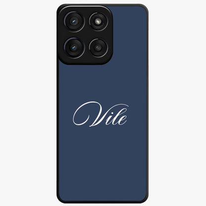 Blue Background Personalized Custom Name Glass Case showing flat back view with minimal blue background and custom name design.