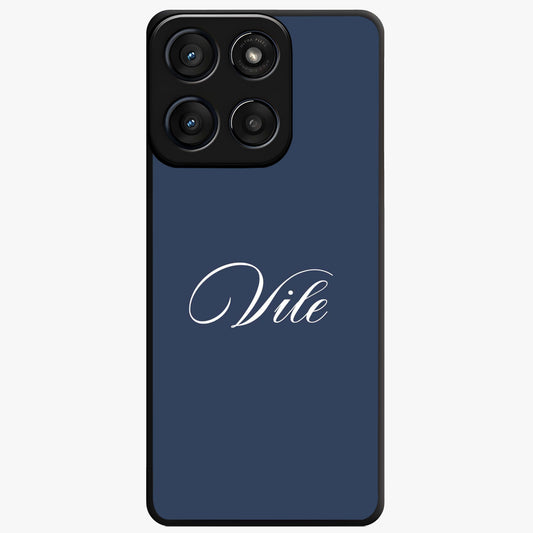 Blue Background Personalized Custom Name Glass Case showing flat back view with minimal blue background and custom name design.
