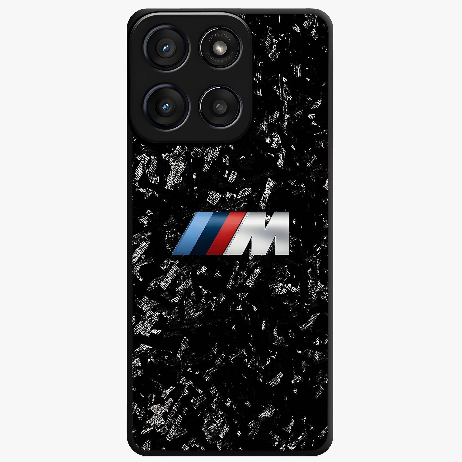 Carbon Speed Mark Glass Case showing flat back view with sporty carbon pattern artwork and glossy glass finish.