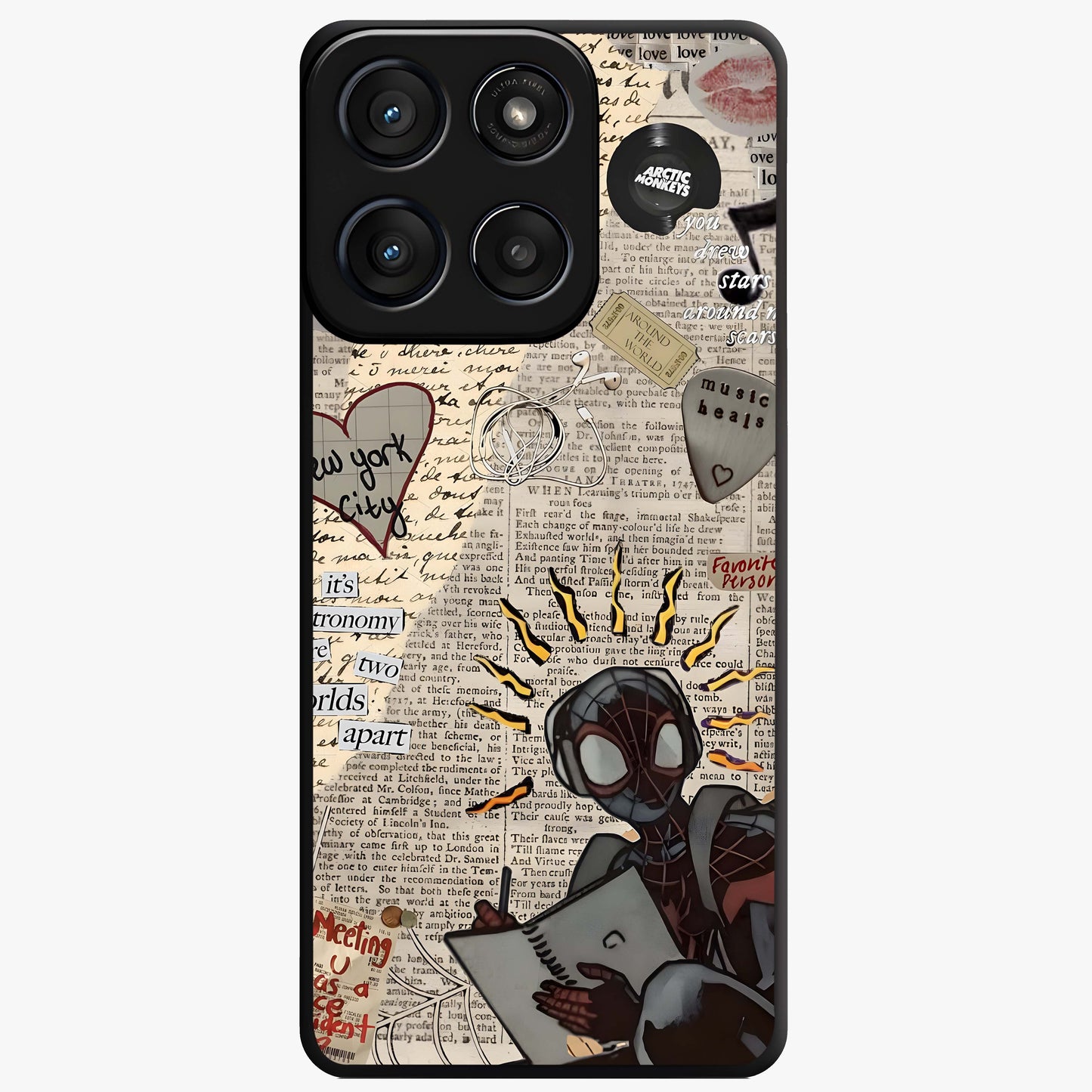 City Dream Sketch Glass Case showing flat back view with artistic city skyline sketch artwork and glossy glass finish.