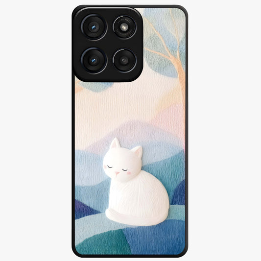 Cotton Dream Cat Glass Case showing flat back view with soft dreamy cat artwork and glossy glass finish.