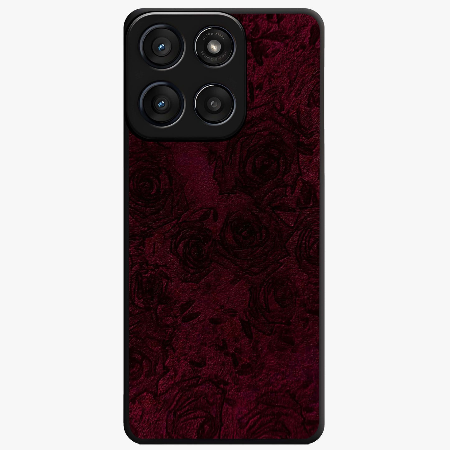 Crimson Fade Flow Glass Case showing flat back view with flowing crimson gradient artwork and glossy glass finish.