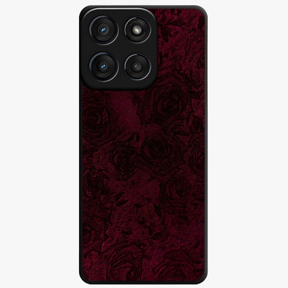 Crimson Fade Flow Glass Case showing flat back view with flowing crimson gradient artwork and glossy glass finish.