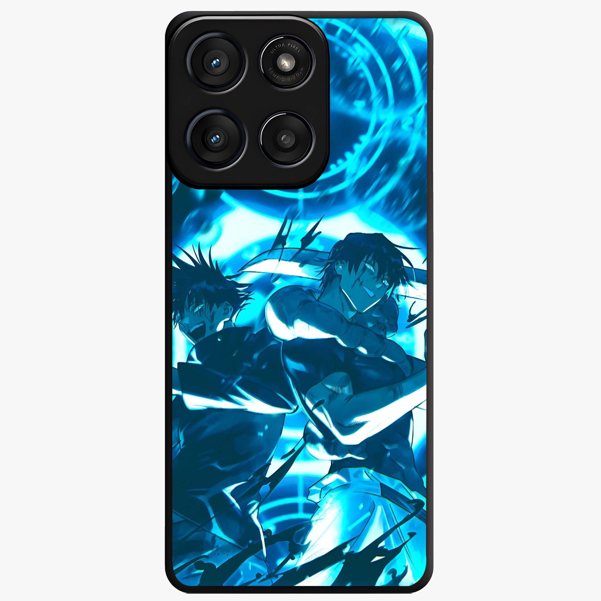 Cursed Energy Clash Glass Case showing flat back view with intense cursed energy artwork and glossy glass finish.