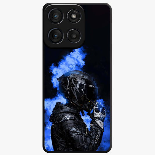 Cyber Sentinel Protocol Glass Case showing flat back view with futuristic cyber themed artwork and glossy glass finish.