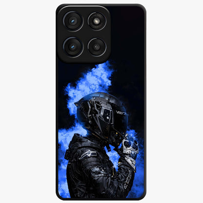 Cyber Sentinel Protocol Glass Case showing flat back view with futuristic cyber themed artwork and glossy glass finish.