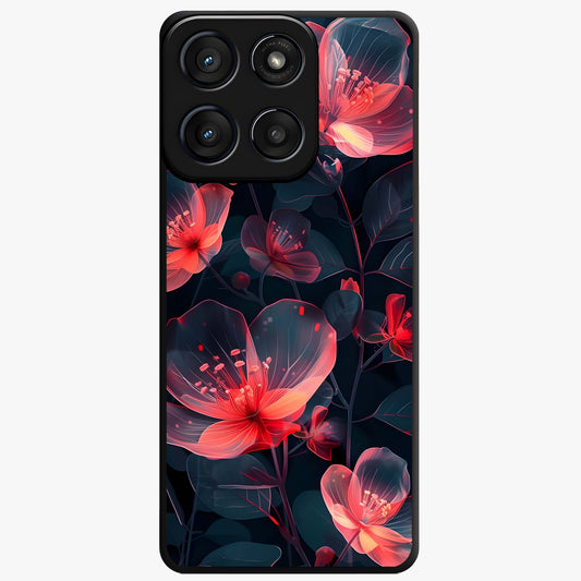 Dark Shade of Flower Glass Case showing flat back view with elegant dark floral artwork and glossy glass finish.