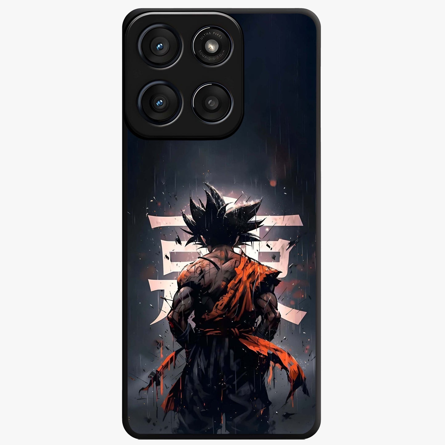 Dark Warrior In Rain Glass Case showing flat back view with warrior artwork in rainy atmosphere and glossy glass finish.