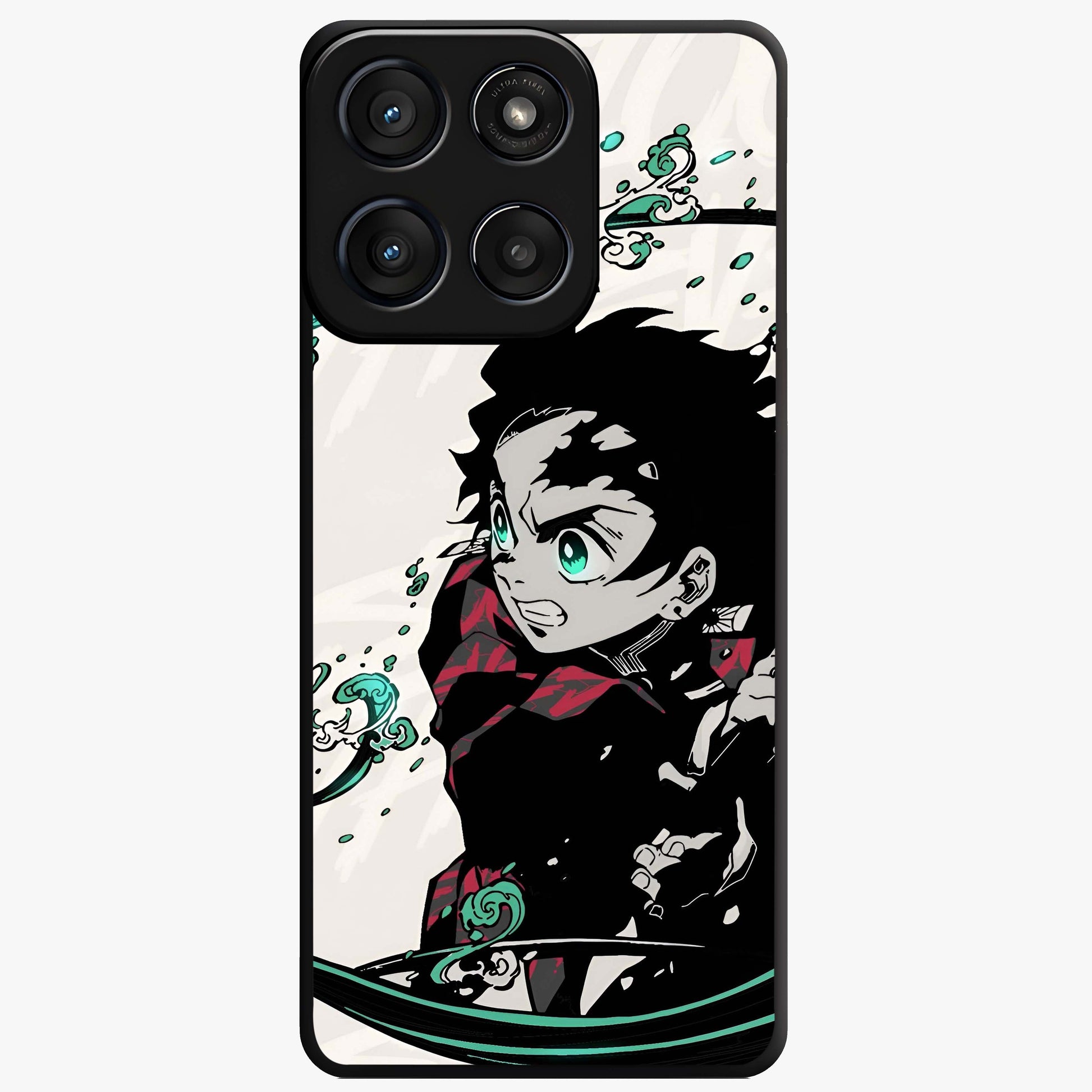 Demon Slayer Glass Case showing flat back view with bold anime inspired artwork and glossy glass finish.