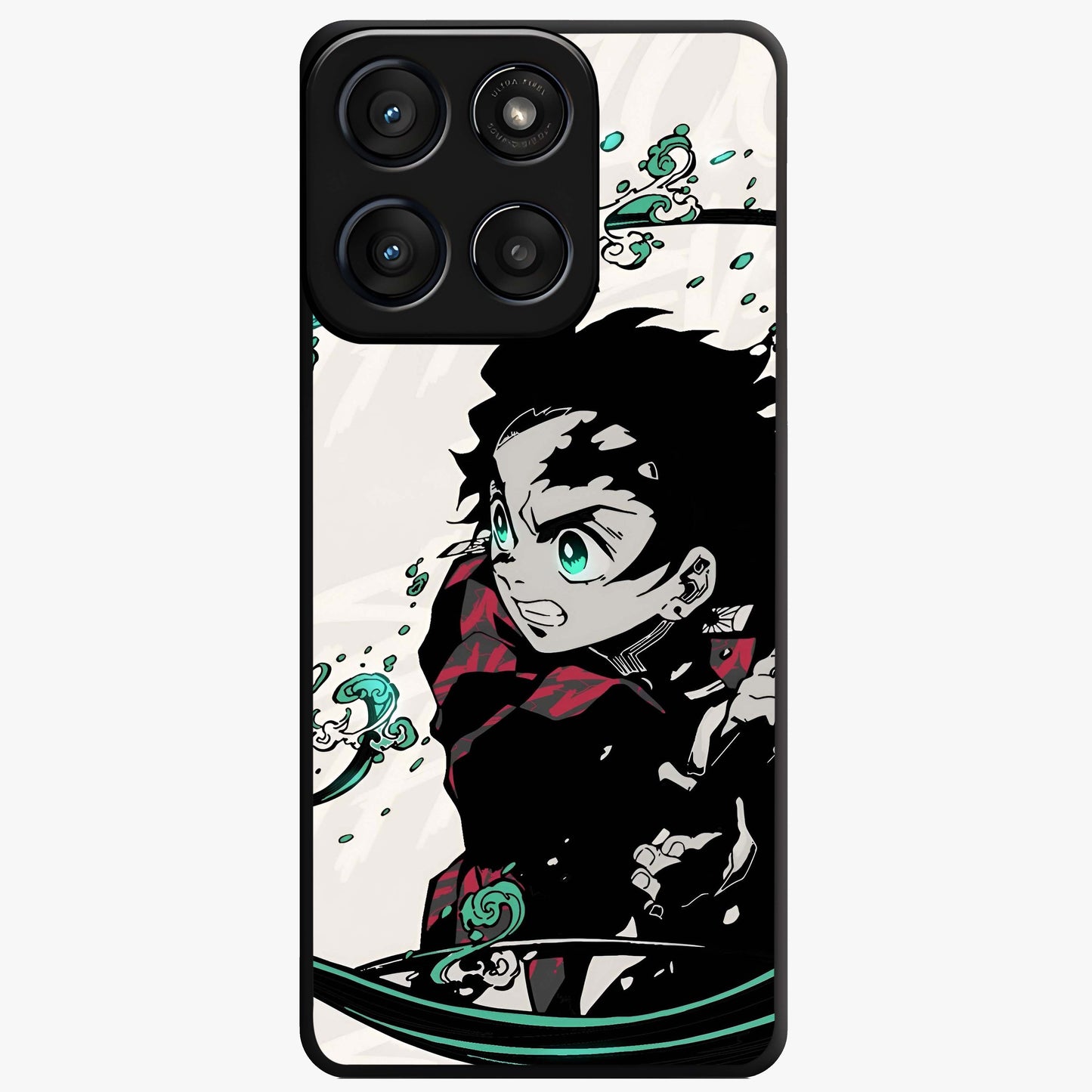 Demon Slayer Glass Case showing flat back view with bold anime inspired artwork and glossy glass finish.