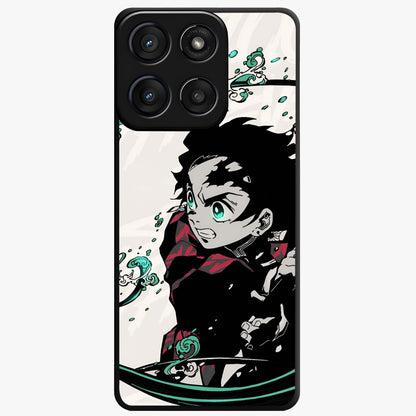 Demon Slayer Glass Case showing flat back view with bold anime inspired artwork and glossy glass finish.