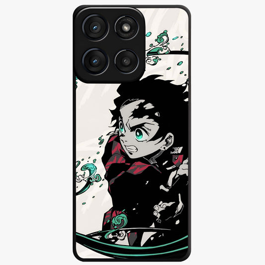Demon Slayer Glass Case showing flat back view with bold anime inspired artwork and glossy glass finish.