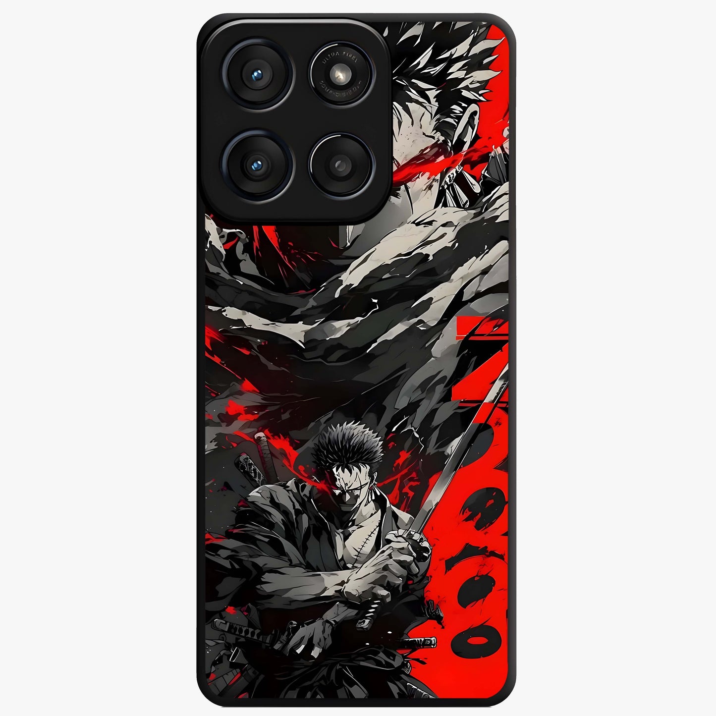 Demon Sword Resolve Glass Case showing flat back view with fierce sword warrior artwork and glossy glass finish.