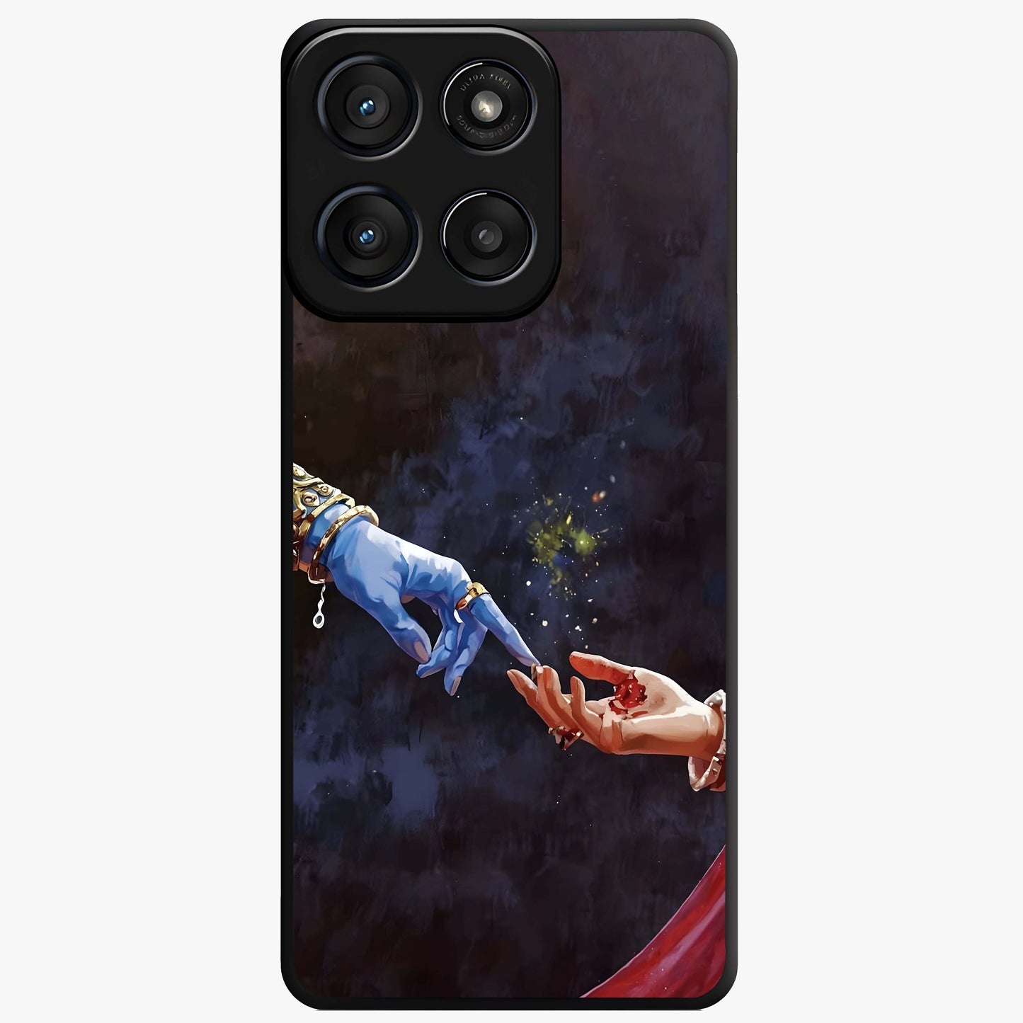 Divine Touch Eternal Glass Case showing flat back view with spiritual themed artwork and glossy glass finish.