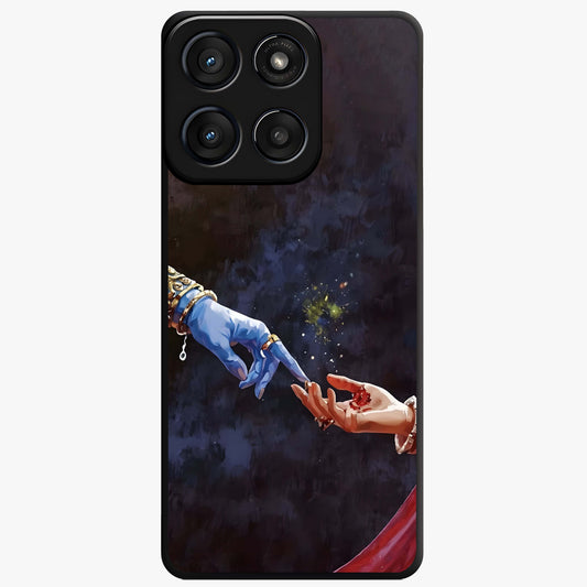 Divine Touch Eternal Glass Case showing flat back view with spiritual themed artwork and glossy glass finish.