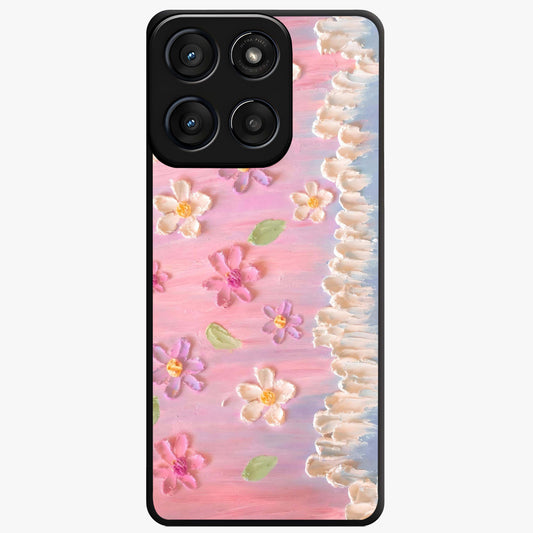 Dreamy Painted Garden Glass Case showing flat back view with artistic painted floral garden artwork and glossy glass finish.