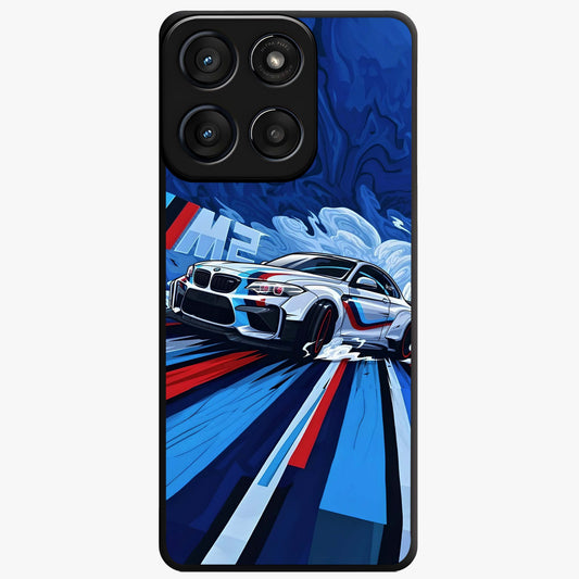 Drift Power Rush Glass Case showing flat back view with dynamic racing inspired artwork and glossy glass finish.