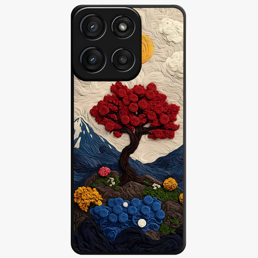 Eternal Nature Tapestry Glass Case showing flat back view with intricate nature tapestry artwork and glossy glass finish.