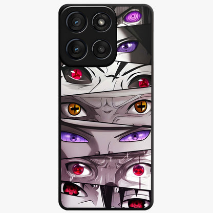 Eyes of Destiny Glass Case showing flat back view with striking eye themed artwork and glossy glass finish.