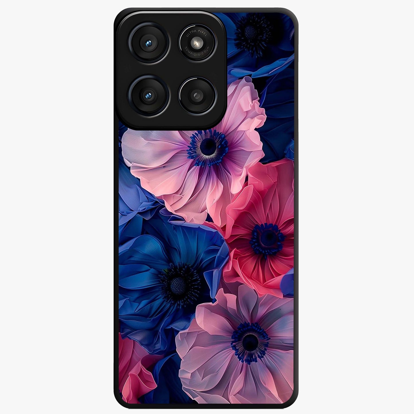 Flower Paper Art Pattern Glass Case showing flat back view with paper cut style floral artwork and glossy glass finish.