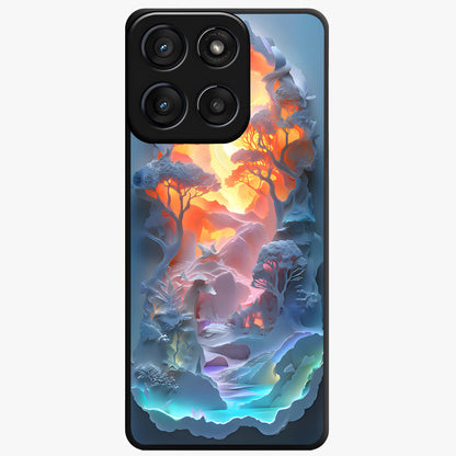 Glow Forest Portal Glass Case showing flat back view with glowing forest portal artwork and glossy glass finish.