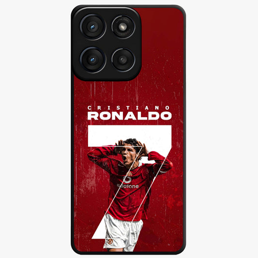 Goal Celebration Legacy Glass Case showing flat back view with football celebration inspired artwork and glossy glass finish.