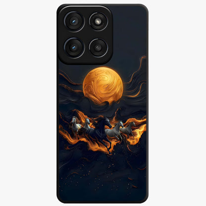 Golden Stallion Moonride Glass Case showing flat back view with majestic horse under moonlight artwork and glossy glass finish.