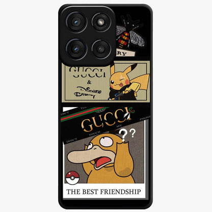 Gucci Play Mashup Glass Case showing flat back view with luxury inspired graphic artwork and glossy glass finish.