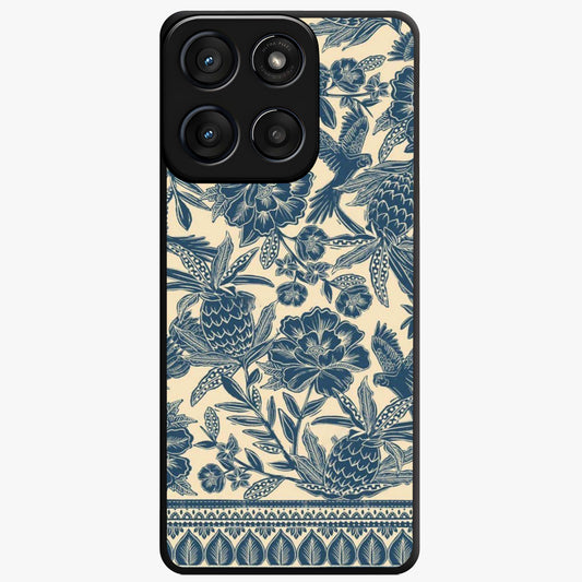 Heirloom Wild Bloom Glass Case showing flat back view with vintage inspired wild flower artwork and glossy glass finish.