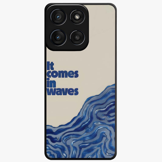 It Comes In Waves Quote Glass Case showing flat back view with inspirational wave themed quote artwork and glossy glass finish.