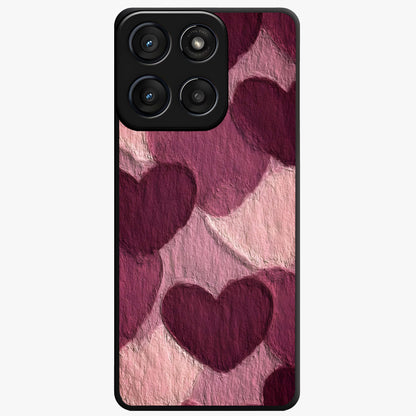 Layered Paper Hearts Glass Case showing flat back view with layered paper heart artwork and glossy glass finish.