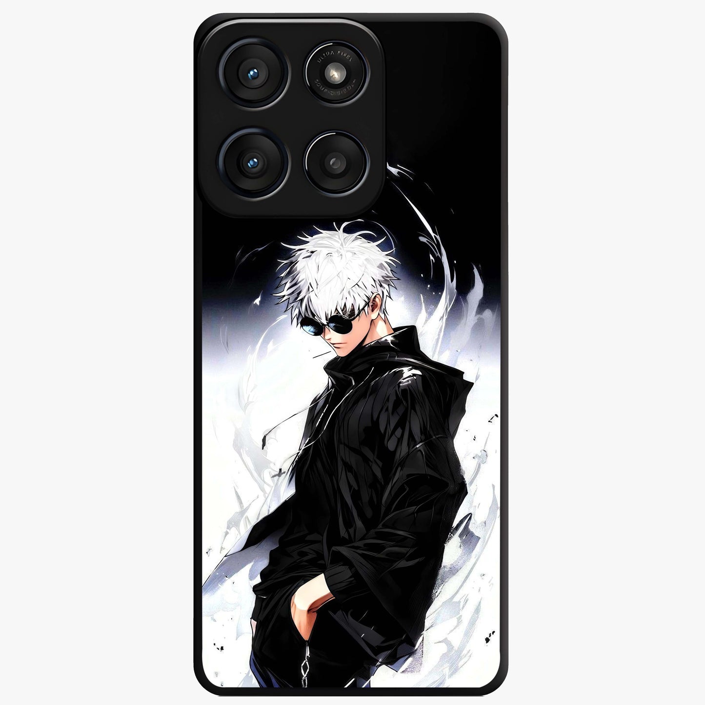 Limitless Shadow King Glass Case showing flat back view with powerful shadow warrior artwork and glossy glass finish.