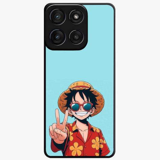 Luffy Summer Anime Vibe Glass Case showing flat back view with vibrant anime character artwork and glossy glass finish.