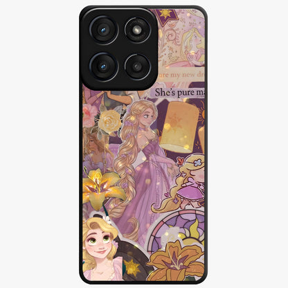 Magical Tangled Dream Glass Case showing flat back view with dreamy tangled artwork and glossy glass finish.
