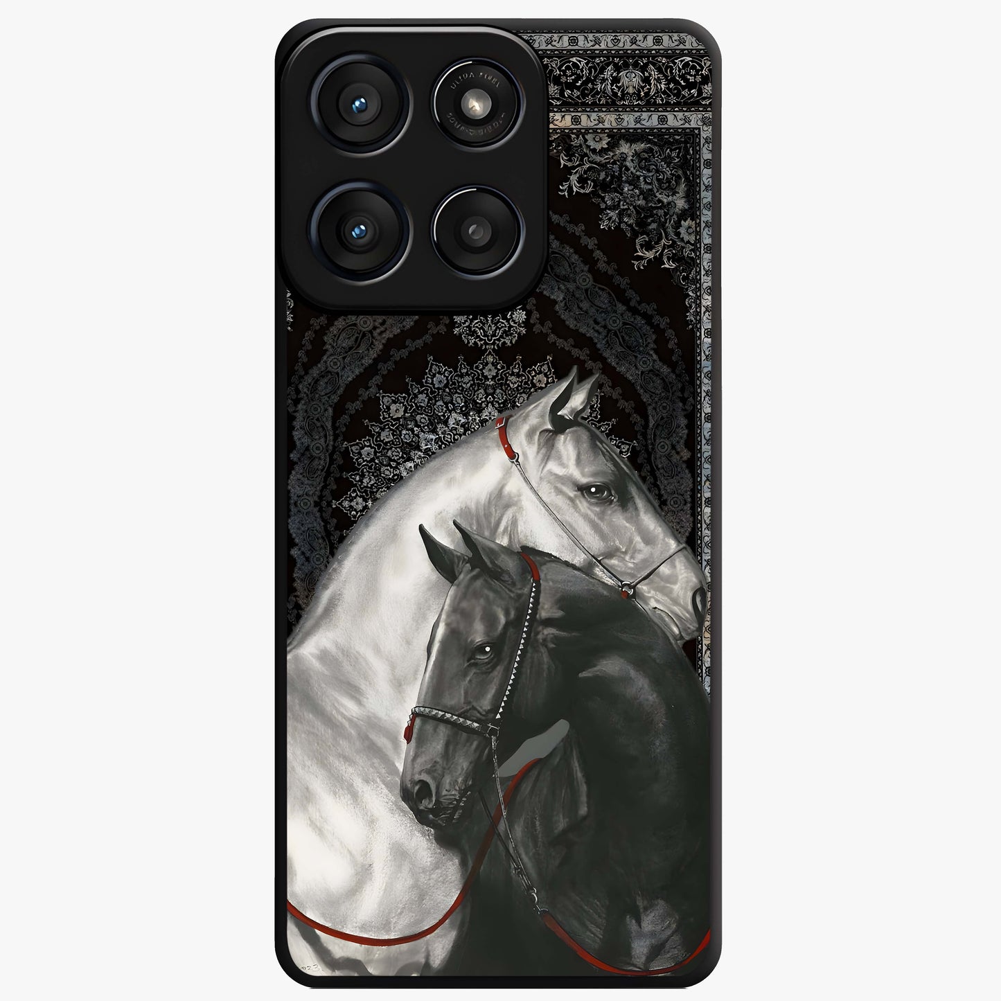 Majestic Ride Legacy Glass Case showing flat back view with powerful automotive inspired artwork and glossy glass finish.