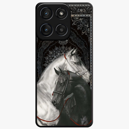 Majestic Ride Legacy Glass Case showing flat back view with powerful automotive inspired artwork and glossy glass finish.