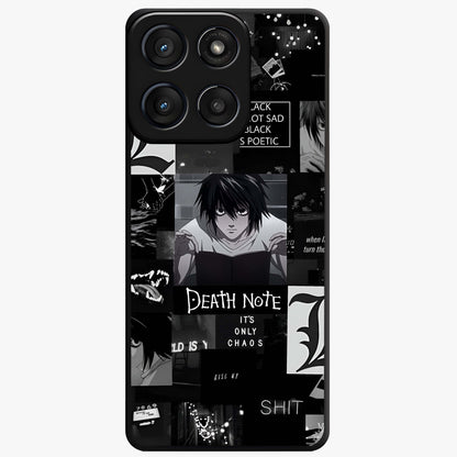 Midnight Chaos Mind Glass Case showing flat back view with abstract dark themed artwork and glossy glass finish.
