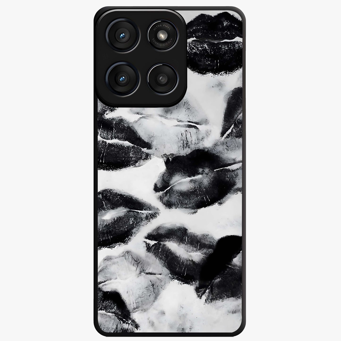 Midnight Kiss Marks Glass Case showing flat back view with lipstick kiss mark artwork and glossy glass finish.