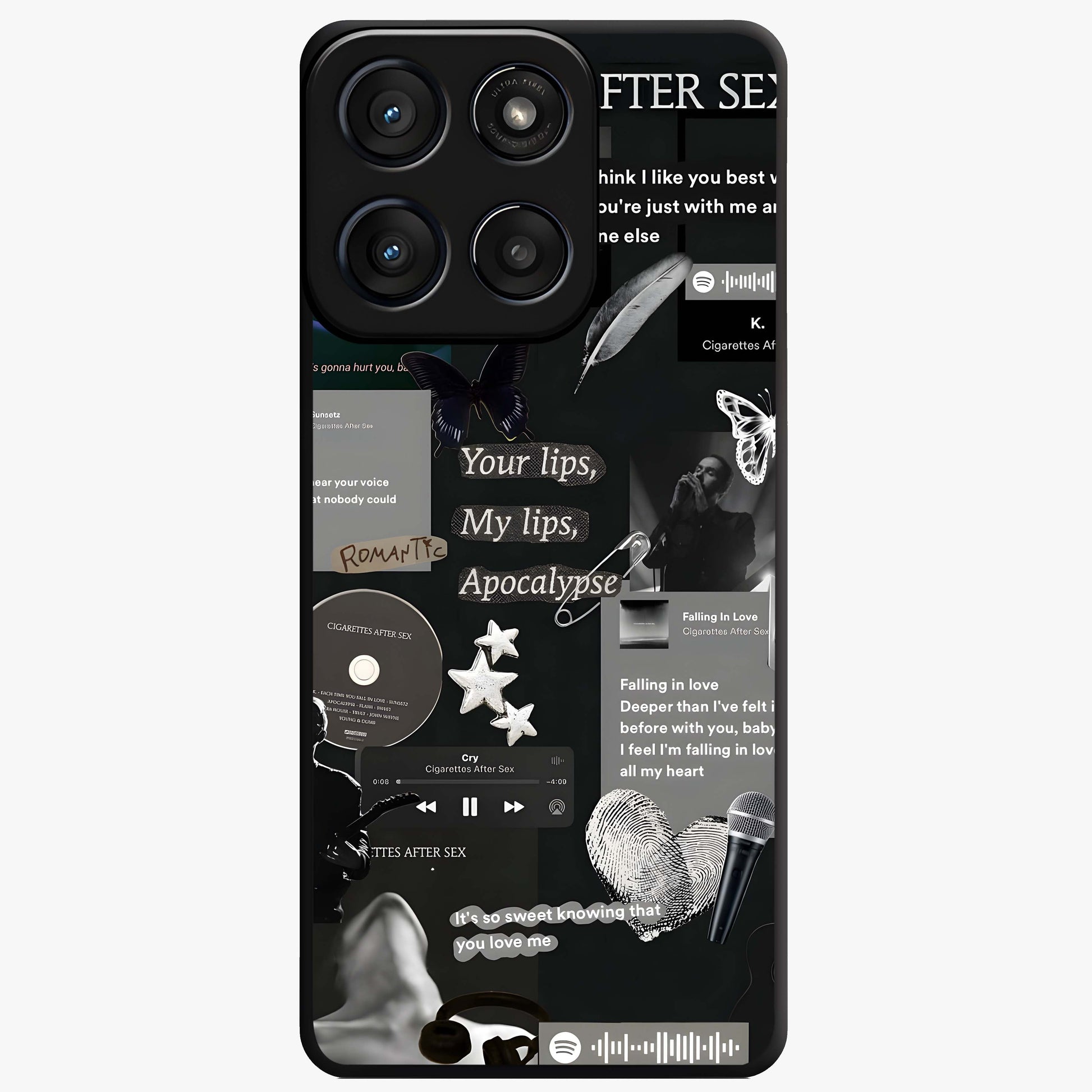 Midnight Love Echo Glass Case showing flat back view with romantic midnight themed artwork and glossy glass finish.