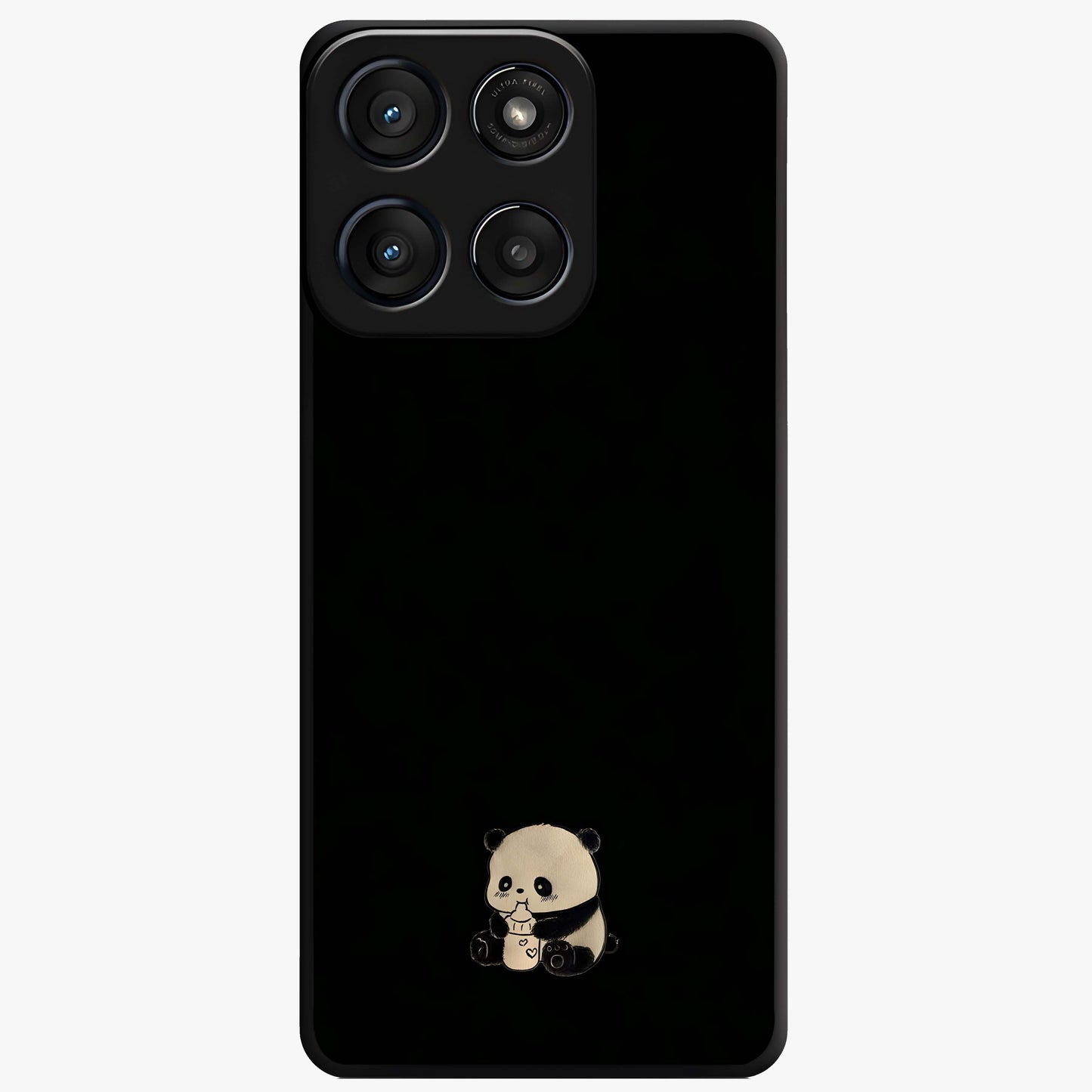 Midnight Panda Love Glass Case showing flat back view with cute panda themed artwork and glossy glass finish.