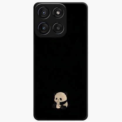 Midnight Panda Love Glass Case showing flat back view with cute panda themed artwork and glossy glass finish.