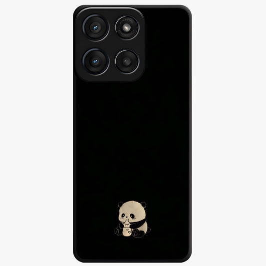 Midnight Panda Love Glass Case showing flat back view with cute panda themed artwork and glossy glass finish.