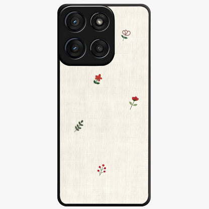 Minimal Petal Whispers Glass Case showing flat back view with soft minimal floral artwork and glossy glass finish.