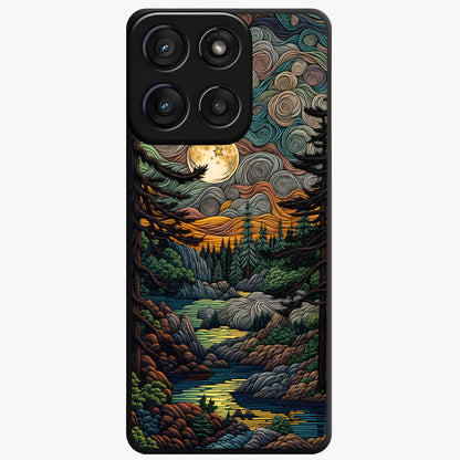 Moonlight Forest Dream Glass Case showing flat back view with mystical forest moonlight artwork and glossy glass finish.