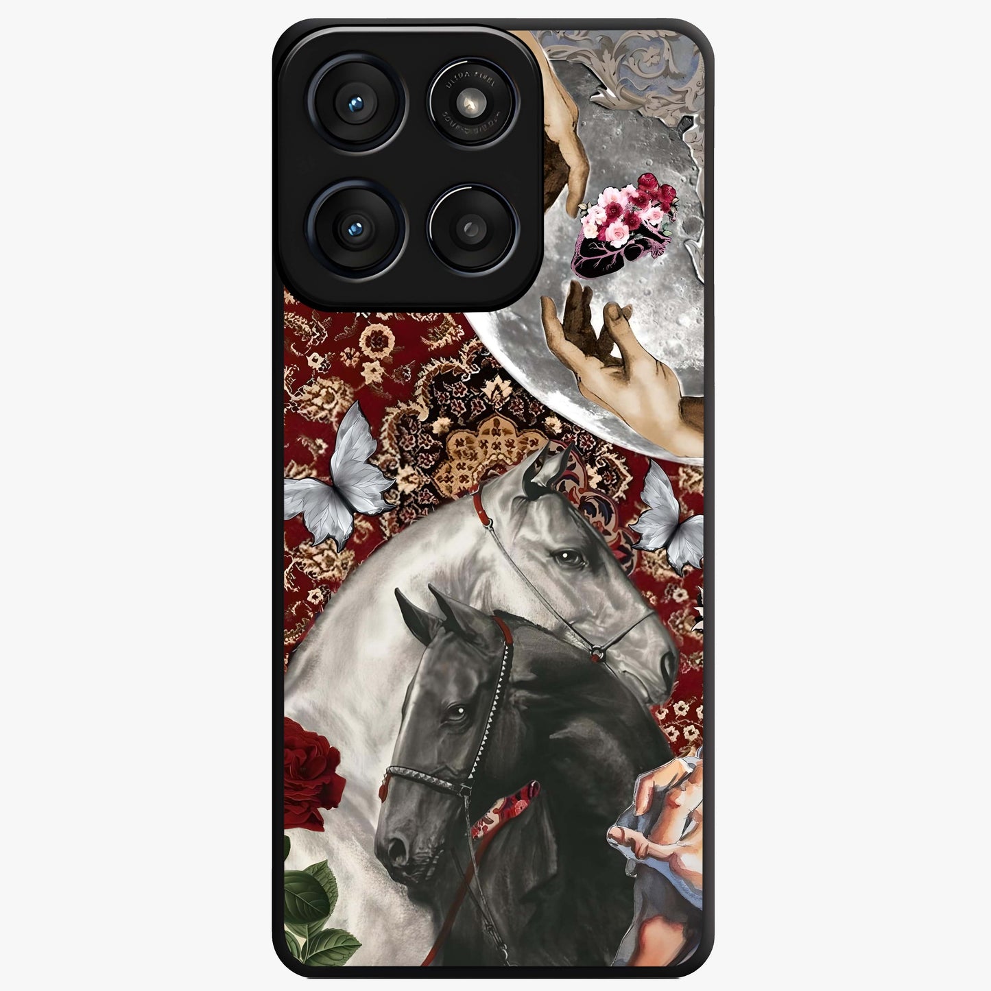 Moonlit Royal Stallion Glass Case showing flat back view with majestic horse under moonlight artwork and glossy glass finish.