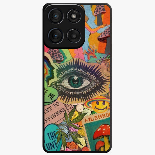 Mystic Eye Wonderland Glass Case showing flat back view with mystical eye themed artwork and glossy glass finish.