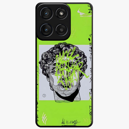 Neo Graffiti Rebellion Glass Case showing flat back view with vibrant graffiti artwork and glossy glass finish.
