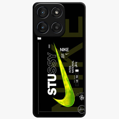 Neon Street Edition Glass Case showing flat back view with neon street style artwork and glossy glass finish.